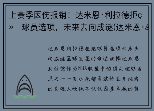 上赛季因伤报销！达米恩·利拉德拒绝球员选项，未来去向成谜(达米恩·利拉德和库里)