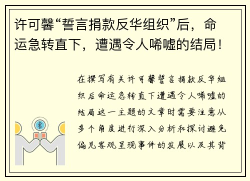 许可馨“誓言捐款反华组织”后，命运急转直下，遭遇令人唏嘘的结局！