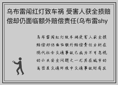 乌布雷闯红灯致车祸 受害人获全损赔偿却仍面临额外赔偿责任(乌布雷shy)