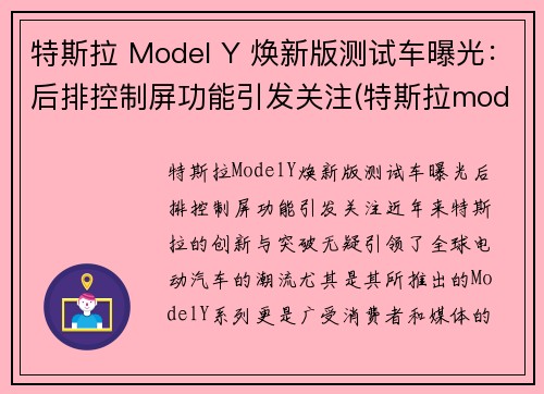 特斯拉 Model Y 焕新版测试车曝光：后排控制屏功能引发关注(特斯拉model y照片)