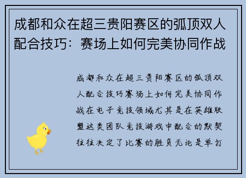 成都和众在超三贵阳赛区的弧顶双人配合技巧：赛场上如何完美协同作战
